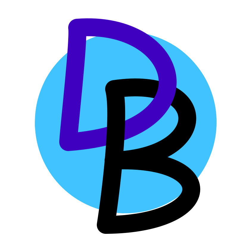 The third official DurchBurch logo.  It makes use of an interlocked DB with a blue circle behind the letters and a white stroke providing an almost stickerlike appearance.